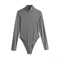 Women's Mock Neck Long Sleeve Bodysuit Streetwear Slim Fit Stretchy Polyester Solid Color Jumpsuit Top For Women Daily Casual Wear Women's Mock Neck Long Sleeve Bodysuit Streetwear Slim Fit Stretchy Polyester Solid Color Jumpsuit Top For Women Daily Casual Wear