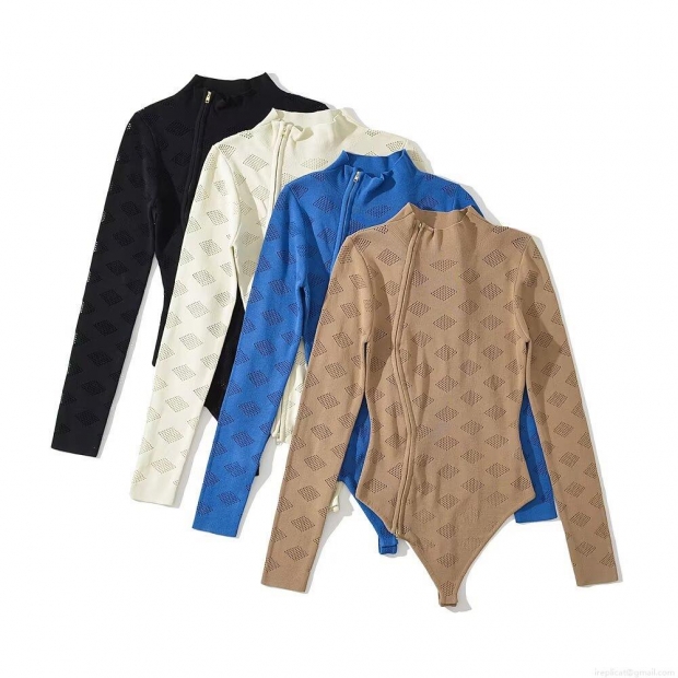 Women's Long Sleeve Bodysuit Knit Rayon Nylon Hollow Out Diamond Pattern Diagonal Double Zipper Stand Collar Slim Fit Jumpsuit Streetwear Tops Women's Long Sleeve Bodysuit Knit Rayon Nylon Hollow Out Diamond Pattern Diagonal Double Zipper Stand Collar Slim Fit Jumpsuit Streetwear Tops