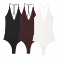 Women's Sexy Halter Neck Deep V Bodysuit Ribbed Knit Backless Sleeveless Cross Strap Slim Fit Leotard Summer Jumpsuit Top Women's Sexy Halter Neck Deep V Bodysuit Ribbed Knit Backless Sleeveless Cross Strap Slim Fit Leotard Summer Jumpsuit Top