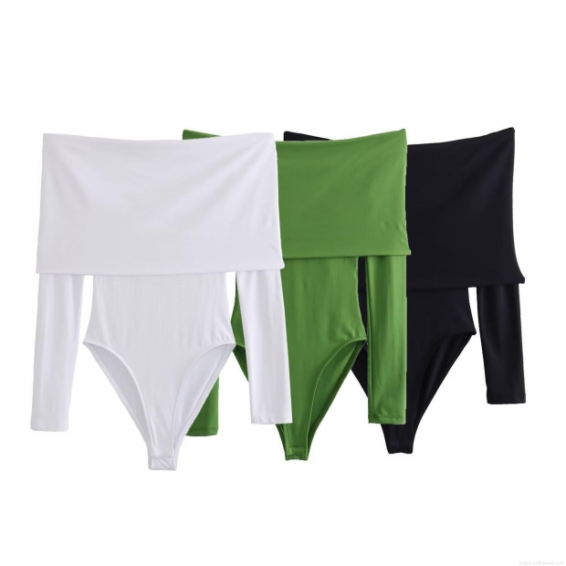 Women's Sexy Off-The-Shoulder Long Sleeve Bodysuit Solid Color Slim Fit Polyester Spandex Milk Silk Jumpsuit For Party Clubwear Summer Spring Fashion Body Suit Women's Sexy Off-The-Shoulder Long Sleeve Bodysuit Solid Color Slim Fit Polyester Spandex Milk Silk Jumpsuit For Party Clubwear Summer Spring Fashion Body Suit