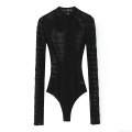 Women's Sexy Lace Bodysuit Long Sleeve High Neck Mesh Jumpsuit With Back Satin Bow Elegant Party Clubwear Bodycon Leotard Top Women's Sexy Lace Bodysuit Long Sleeve High Neck Mesh Jumpsuit With Back Satin Bow Elegant Party Clubwear Bodycon Leotard Top