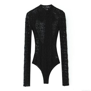 Women's Sexy Lace Bodysuit Long Sleeve High Neck Mesh Jumpsuit With Back Satin Bow Elegant Party Clubwear Bodycon Leotard Top Women's Sexy Lace Bodysuit Long Sleeve High Neck Mesh Jumpsuit With Back Satin Bow Elegant Party Clubwear Bodycon Leotard Top