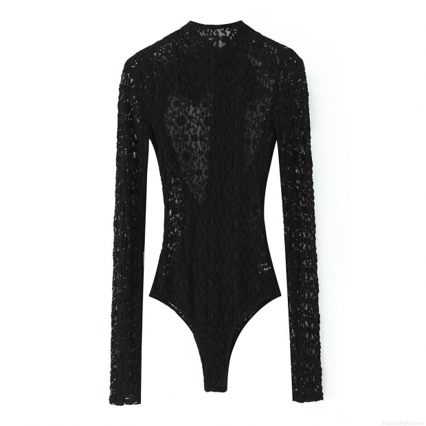 Women's Sexy Lace Bodysuit Long Sleeve High Neck Mesh Jumpsuit With Back Satin Bow Elegant Party Clubwear Bodycon Leotard Top Women's Sexy Lace Bodysuit Long Sleeve High Neck Mesh Jumpsuit With Back Satin Bow Elegant Party Clubwear Bodycon Leotard Top