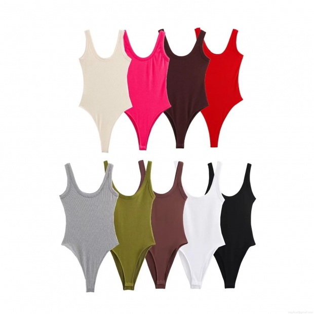 Women Sexy Sleeveless Ribbed Bodysuit U-Neck Slim Fit Solid Color Jumpsuit For Daily Party Spice Girl Style Polyester Knit Innerwear Women Sexy Sleeveless Ribbed Bodysuit U-Neck Slim Fit Solid Color Jumpsuit For Daily Party Spice Girl Style Polyester Knit Innerwear