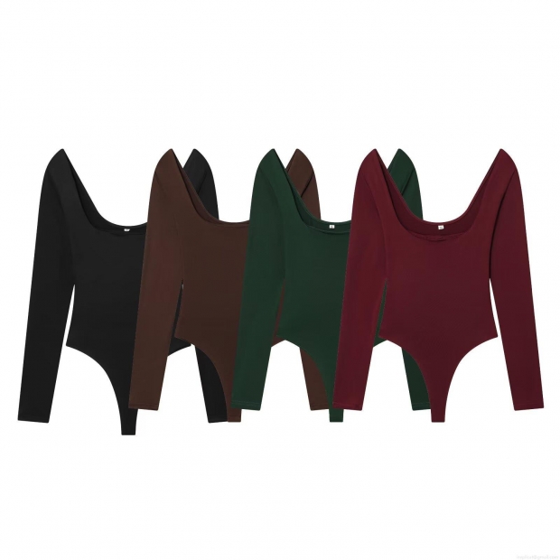 Women's Long Sleeve Square Neck Bodysuit Slim Fit Solid Color Polyester Jumpsuit For Daily Casual Wear High Elasticity Elegant Shaping Base Layer Clothing Women's Long Sleeve Square Neck Bodysuit Slim Fit Solid Color Polyester Jumpsuit For Daily Casual Wear High Elasticity Elegant Shaping Base Layer Clothing