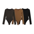 Women's Sexy Long Sleeve Bodysuit Solid Color Crew Neck Slim Fit Jumpsuit Leotard Tops for Streetwear Daily Wear Casual Women Clothing Women's Sexy Long Sleeve Bodysuit Solid Color Crew Neck Slim Fit Jumpsuit Leotard Tops for Streetwear Daily Wear Casual Women Clothing