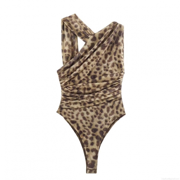Women's Sexy Leopard Print One Shoulder Bodysuit Ruched Mesh Polyester Sleeveless Jumpsuit Clubwear Party Top Women's Sexy Leopard Print One Shoulder Bodysuit Ruched Mesh Polyester Sleeveless Jumpsuit Clubwear Party Top