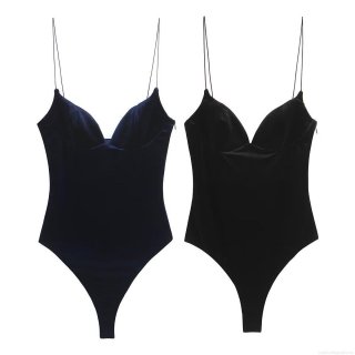 Women's Sexy Velvet Spaghetti Strap Bodysuit Deep V Neck Sleeveless Slim Fit Leotard Body Suit With Crotch Snaps Elegant Party Clubwear Jumpsuits Women's Sexy Velvet Spaghetti Strap Bodysuit Deep V Neck Sleeveless Slim Fit Leotard Body Suit With Crotch Snaps Elegant Party Clubwear Jumpsuits
