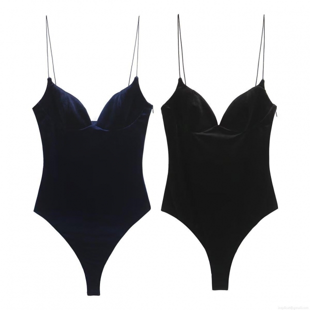 Women's Sexy Velvet Spaghetti Strap Bodysuit Deep V Neck Sleeveless Slim Fit Leotard Body Suit With Crotch Snaps Elegant Party Clubwear Jumpsuits