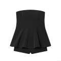 Women's Sexy Strapless Tube Top Romper With Peplum Waist Solid Black Backless Polyester Jumpsuit Summer Club Party Short Jumpsuits For Ladies Women's Sexy Strapless Tube Top Romper With Peplum Waist Solid Black Backless Polyester Jumpsuit Summer Club Party Short Jumpsuits For Ladies