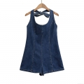 Women Sexy Backless Halter Denim Romper Summer Sleeveless Bow Tie Neck Low Waist Denim Jumpsuit Shorts Streetwear Fashion Outfits Women Sexy Backless Halter Denim Romper Summer Sleeveless Bow Tie Neck Low Waist Denim Jumpsuit Shorts Streetwear Fashion Outfits