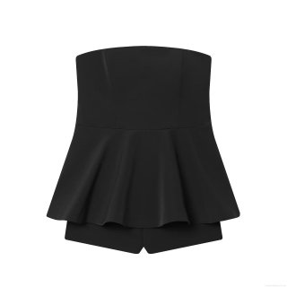 Women Sexy Strapless Peplum Romper Elegant Solid Black Sleeveless Short Jumpsuit For Party Evening Clubwear Polyester Slim Fit One-Piece Outfit Women Sexy Strapless Peplum Romper Elegant Solid Black Sleeveless Short Jumpsuit For Party Evening Clubwear Polyester Slim Fit One-Piece Outfit