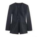Women's Elegant Black Blazer Jumpsuit Long Sleeve Deep V-Neck Collarless Shorts Romper With Shoulder Pads Double Breasted Button Slim Fit Woven Polyester Spandex One Piece Playsuit Women's Elegant Black Blazer Jumpsuit Long Sleeve Deep V-Neck Collarless Shorts Romper With Shoulder Pads Double Breasted Button Slim Fit Woven Polyester Spandex One Piece Playsuit