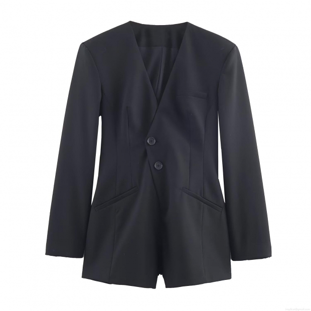 Women's Elegant Black Blazer Jumpsuit Long Sleeve Deep V-Neck Collarless Shorts Romper With Shoulder Pads Double Breasted Button Slim Fit Woven Polyester Spandex One Piece Playsuit Women's Elegant Black Blazer Jumpsuit Long Sleeve Deep V-Neck Collarless Shorts Romper With Shoulder Pads Double Breasted Button Slim Fit Woven Polyester Spandex One Piece Playsuit