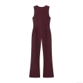 Women's Sleeveless V-Neck Slim Fit Jumpsuit Spandex Elegant Solid Burgundy Front Zipper Wide Leg One Piece Ski Style Fashion Clubwear Romper Women's Sleeveless V-Neck Slim Fit Jumpsuit Spandex Elegant Solid Burgundy Front Zipper Wide Leg One Piece Ski Style Fashion Clubwear Romper