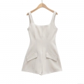 Women's Elegant White Sleeveless Romper Square Neck Slim Fit Woven Polyester One-Piece Shorts With Pockets Summer Fashion Party Ladies Casual Outfits Women's Elegant White Sleeveless Romper Square Neck Slim Fit Woven Polyester One-Piece Shorts With Pockets Summer Fashion Party Ladies Casual Outfits