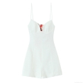 Women Sexy V Neck Spaghetti Strap Romper Cotton Polyester Blend Floral Bow Sleeveless Short Jumpsuit For Summer Beach Party Vacation Elegant White Play suit Women Sexy V Neck Spaghetti Strap Romper Cotton Polyester Blend Floral Bow Sleeveless Short Jumpsuit For Summer Beach Party Vacation Elegant White Play suit