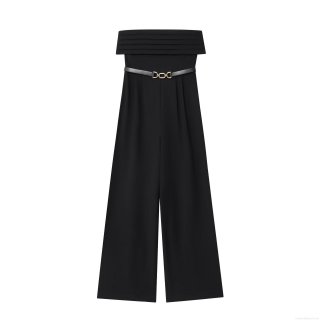 Women's Sexy Strapless Jumpsuit With Metal Buckle Belt Elegant High Waist Wide Leg Long Pants Romper For Evening Party Clubwear Women's Sexy Strapless Jumpsuit With Metal Buckle Belt Elegant High Waist Wide Leg Long Pants Romper For Evening Party Clubwear