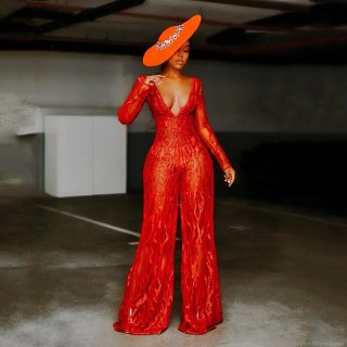 Women's Sexy Deep V-Neck Sequin Lace Jumpsuit Long Sleeve Wide Leg Party Evening Clubwear Romper Elegant High Waist One Piece Outfit Women's Sexy Deep V-Neck Sequin Lace Jumpsuit Long Sleeve Wide Leg Party Evening Clubwear Romper Elegant High Waist One Piece Outfit