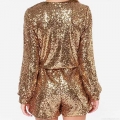 Women's Sexy Deep V-Neck Sequin Romper Long Sleeve Bodycon Jumpsuit Sparkling Sequin Party Clubwear Evening Short Jumpsuit For Women Women's Sexy Deep V-Neck Sequin Romper Long Sleeve Bodycon Jumpsuit Sparkling Sequin Party Clubwear Evening Short Jumpsuit For Women