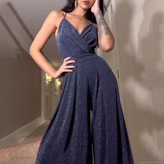 Women's Sexy Deep V-Neck Sequined Wide-Leg Jumpsuit Sleeveless Backless Sparkling Glitter Evening Party Clubwear Romper Long Pants Overall for Ladies Women's Sexy Deep V-Neck Sequined Wide-Leg Jumpsuit Sleeveless Backless Sparkling Glitter Evening Party Clubwear Romper Long Pants Overall for Ladies