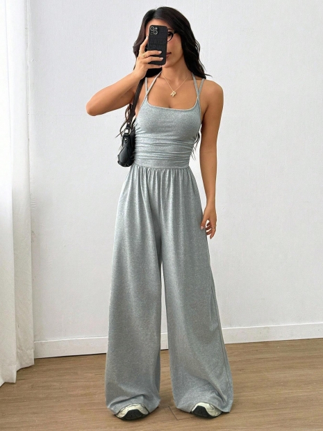 Women Sexy Backless Spaghetti Strap Jumpsuit Casual High Waist Wide Leg Long Pants Solid Color Loose Romper Streetwear One Piece Outfit Women Sexy Backless Spaghetti Strap Jumpsuit Casual High Waist Wide Leg Long Pants Solid Color Loose Romper Streetwear One Piece Outfit