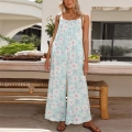 Women's Summer Floral Print Jumpsuit Polyester Backless Wide Leg Sleeveless Romper With Lace Trim For Beach Vacation Women's Summer Floral Print Jumpsuit Polyester Backless Wide Leg Sleeveless Romper With Lace Trim For Beach Vacation