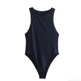 Women's Sleeveless Bodysuit Mock Neck Solid Color High Elasticity Slim Fit One Piece Jumpsuit With Bottom Snaps For Summer Casual Club Party Streetwear