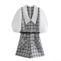 Women Vintage Plaid Romper Long Puff Sleeve Peter Pan Collar Jumpsuit With Belt Tweed Patchwork One Piece Short Pant Set Elegant Fashion Streetwear Women Vintage Plaid Romper Long Puff Sleeve Peter Pan Collar Jumpsuit With Belt Tweed Patchwork One Piece Short Pant Set Elegant Fashion Streetwear