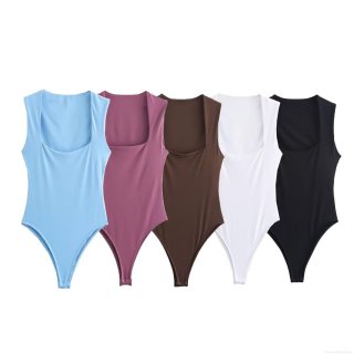 Women's Square Neck Sleeveless Knitted Bodysuit Sexy Slim Fit Elastic Polyester Snap Crotch Jumpsuit INS Style Clubwear Summer Daily Top Women's Square Neck Sleeveless Knitted Bodysuit Sexy Slim Fit Elastic Polyester Snap Crotch Jumpsuit INS Style Clubwear Summer Daily Top