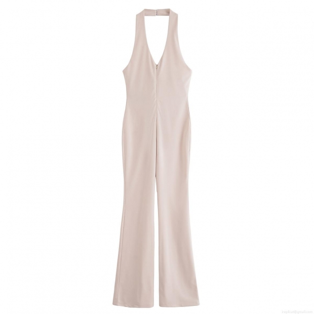 Women Halter Deep V Neck Backless Jumpsuit Woven Polyester Sleeveless High Waist Slim Fit Flare Leg Solid Color Sexy One Piece Romper Streetwear Summer Elegant Bodysuit Khaki Women Halter Deep V Neck Backless Jumpsuit Woven Polyester Sleeveless High Waist Slim Fit Flare Leg Solid Color Sexy One Piece Romper Streetwear Summer Elegant Bodysuit Khaki