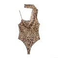 Women Sexy Leopard Print Mesh Bodysuit Halter One Shoulder Sleeveless Slim Fit Jumpsuit For Summer Club Party Streetwear Slimming Romper Women Sexy Leopard Print Mesh Bodysuit Halter One Shoulder Sleeveless Slim Fit Jumpsuit For Summer Club Party Streetwear Slimming Romper