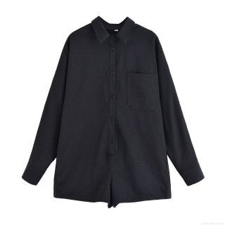 Women's Casual Long Sleeve Jumpsuit Romper Fashion Lapel Collar Button Down Solid Color Polyester Short Romper For Streetwear Daily Lady Street Style Streetwear Romper With Pockets Women's Casual Long Sleeve Jumpsuit Romper Fashion Lapel Collar Button Down Solid Color Polyester Short Romper For Streetwear Daily Lady Street Style Streetwear Romper With Pockets