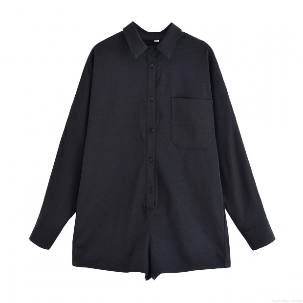 Women's Casual Long Sleeve Jumpsuit Romper Fashion Lapel Collar Button Down Solid Color Polyester Short Romper For Streetwear Daily Lady Street Style Streetwear Romper With Pockets Women's Casual Long Sleeve Jumpsuit Romper Fashion Lapel Collar Button Down Solid Color Polyester Short Romper For Streetwear Daily Lady Street Style Streetwear Romper With Pockets