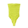 Women Sexy Neon Green Ruched Bodysuit Strapless Off Shoulder Slim Fit Polyester Jumpsuit For Club Party Streetwear Women Sexy Neon Green Ruched Bodysuit Strapless Off Shoulder Slim Fit Polyester Jumpsuit For Club Party Streetwear