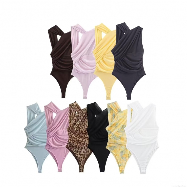 Women's One Shoulder Ruched Mesh Bodysuit Sexy Backless Sleeveless Leopard Floral Print Bodycon Jumpsuit Top For Party Clubwear Streetwear Women's One Shoulder Ruched Mesh Bodysuit Sexy Backless Sleeveless Leopard Floral Print Bodycon Jumpsuit Top For Party Clubwear Streetwear