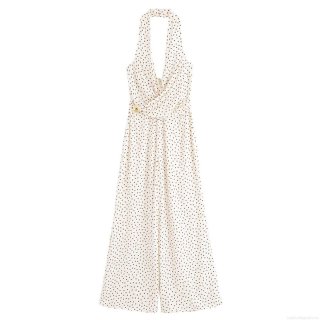 Women's Sexy Backless Polka Dot Halter Jumpsuit Elegant Sleeveless Wide Leg Long Pants Summer Vacation Party One Piece Romper Outfit Women's Sexy Backless Polka Dot Halter Jumpsuit Elegant Sleeveless Wide Leg Long Pants Summer Vacation Party One Piece Romper Outfit