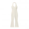 Sexy Halter Neck Backless Flared Jumpsuit Women Elegant Deep V Neck Slim Fit Bell-Bottom One-Piece Bodysuit Polyester Spandex Evening Party Clubwear Sexy Halter Neck Backless Flared Jumpsuit Women Elegant Deep V Neck Slim Fit Bell-Bottom One-Piece Bodysuit Polyester Spandex Evening Party Clubwear