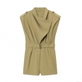 Women Cargo Sleeveless Jumpsuit Polyester Spandex Notched Lapel Belted Romper Military Style One Piece Short Jumpsuit For Daily Casual Wear Women Cargo Sleeveless Jumpsuit Polyester Spandex Notched Lapel Belted Romper Military Style One Piece Short Jumpsuit For Daily Casual Wear