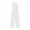 Elegant Women V-Neck Sleeveless Jumpsuit Asymmetrical Design High Waist Wide Leg Long Pant Polyester Blend One Piece Bodysuit for Party Evening Clubwear Elegant Women V-Neck Sleeveless Jumpsuit Asymmetrical Design High Waist Wide Leg Long Pant Polyester Blend One Piece Bodysuit for Party Evening Clubwear