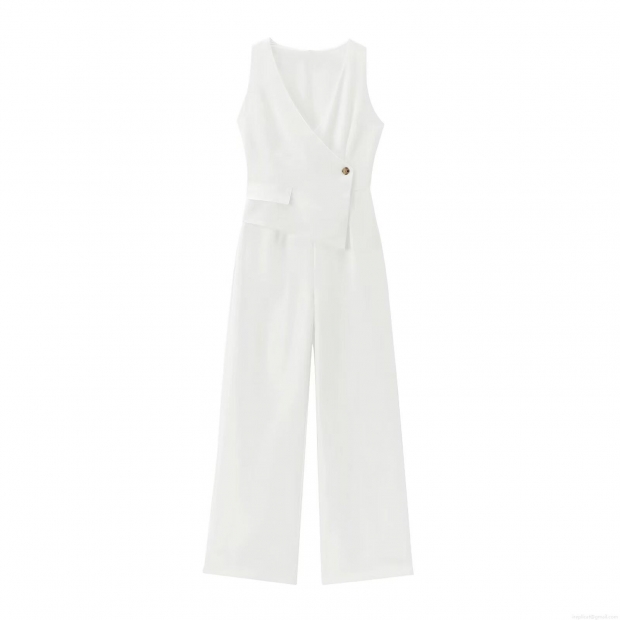 Elegant Women V-Neck Sleeveless Jumpsuit Asymmetrical Design High Waist Wide Leg Long Pant Polyester Blend One Piece Bodysuit for Party Evening Clubwear Elegant Women V-Neck Sleeveless Jumpsuit Asymmetrical Design High Waist Wide Leg Long Pant Polyester Blend One Piece Bodysuit for Party Evening Clubwear