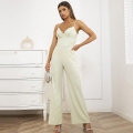 Women's Elegant Solid Color Polyester Spandex Jumpsuit With Rhinestone Trim Sexy Backless Sleeveless Camisole Wide Leg Long Romper For Party Daily Vacation Ladies Fashion Wear Women's Elegant Solid Color Polyester Spandex Jumpsuit With Rhinestone Trim Sexy Backless Sleeveless Camisole Wide Leg Long Romper For Party Daily Vacation Ladies Fashion Wear