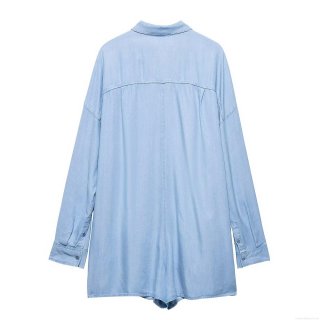 Women's Light Blue Denim Romper Jumpsuit Cotton Blend Long Sleeve Button Up Short Playsuit With Pocket Turn Down Collar Casual Elegant Lady Outfit Women's Light Blue Denim Romper Jumpsuit Cotton Blend Long Sleeve Button Up Short Playsuit With Pocket Turn Down Collar Casual Elegant Lady Outfit