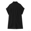 Women's Casual Cotton Blend Romper Jumpsuit With Pockets Turn-down Collar Single-breasted Short Sleeve Straight Leg Black One-piece Summer Sophisticated Ladies Clothing Women's Casual Cotton Blend Romper Jumpsuit With Pockets Turn-down Collar Single-breasted Short Sleeve Straight Leg Black One-piece Summer Sophisticated Ladies Clothing