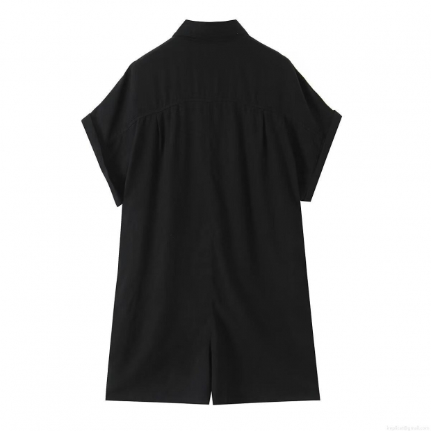 Women's Casual Cotton Blend Romper Jumpsuit With Pockets Turn-down Collar Single-breasted Short Sleeve Straight Leg Black One-piece Summer Sophisticated Ladies Clothing Women's Casual Cotton Blend Romper Jumpsuit With Pockets Turn-down Collar Single-breasted Short Sleeve Straight Leg Black One-piece Summer Sophisticated Ladies Clothing