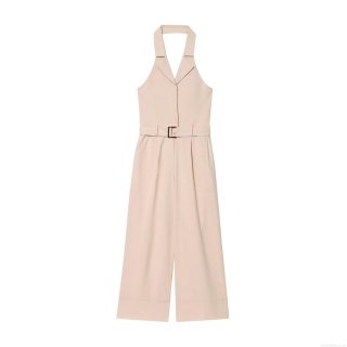 Women Halter Neck Backless Jumpsuit With Belt Elegant Notched Lapel Wide Leg Cotton Blend Sleeveless One Piece Long Pant Romper Women Halter Neck Backless Jumpsuit With Belt Elegant Notched Lapel Wide Leg Cotton Blend Sleeveless One Piece Long Pant Romper