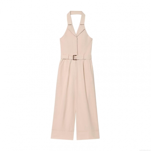 Women Halter Neck Backless Jumpsuit With Belt Elegant Notched Lapel Wide Leg Cotton Blend Sleeveless One Piece Long Pant Romper Women Halter Neck Backless Jumpsuit With Belt Elegant Notched Lapel Wide Leg Cotton Blend Sleeveless One Piece Long Pant Romper
