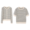 Women's Western Style Striped Knitted Cardigan And Short Sleeve Top Two Piece Casual Streetwear Set Round Neck Button Up Knitwear Women's Western Style Striped Knitted Cardigan And Short Sleeve Top Two Piece Casual Streetwear Set Round Neck Button Up Knitwear