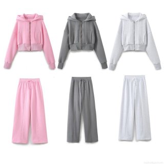 Women's 3-Piece Loungewear Set Cotton Blend Zip Up Hooded Crop Sweatshirt Ribbed Tube Top And Wide Leg Jogger Pants Casual Tracksuit Streetwear Women's 3-Piece Loungewear Set Cotton Blend Zip Up Hooded Crop Sweatshirt Ribbed Tube Top And Wide Leg Jogger Pants Casual Tracksuit Streetwear