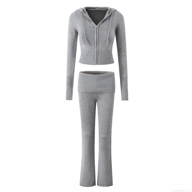 Women's Knit Lounge Set Zip Up Hooded Crop Top And Flare Legging Pants High Elastic Solid Color Ribbed Tracksuit Two Piece Outfits For Winter Autumn Streetwear Women's Knit Lounge Set Zip Up Hooded Crop Top And Flare Legging Pants High Elastic Solid Color Ribbed Tracksuit Two Piece Outfits For Winter Autumn Streetwear